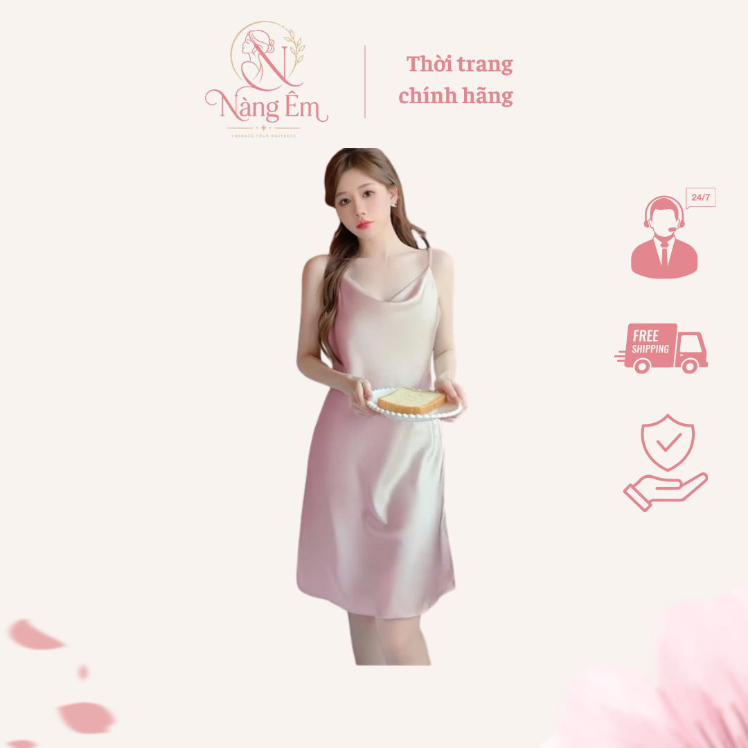 Váy Ngủ Lụa Hai Dây Cổ Đổ Nàng Êm HHR27