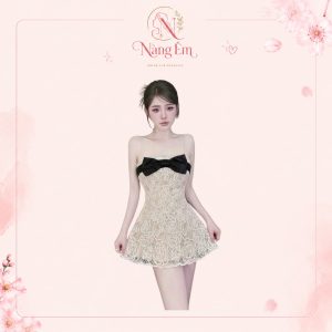 Váy ren nữ hai dây đính nơ Nàng Êm